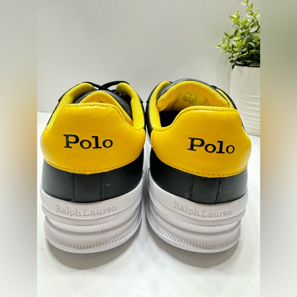 NEW Polo Ralph Lauren Heritage Court II Men’s Leather Sneakers Black Yellow 13 - Picture 4 of 9